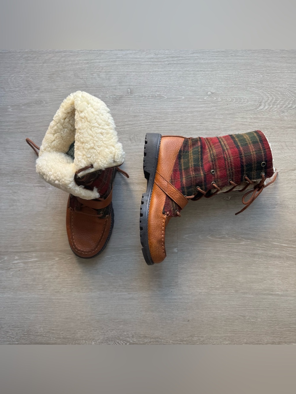 Polo Ralph Lauren Plaid Shearling Ranger Boots 7.5